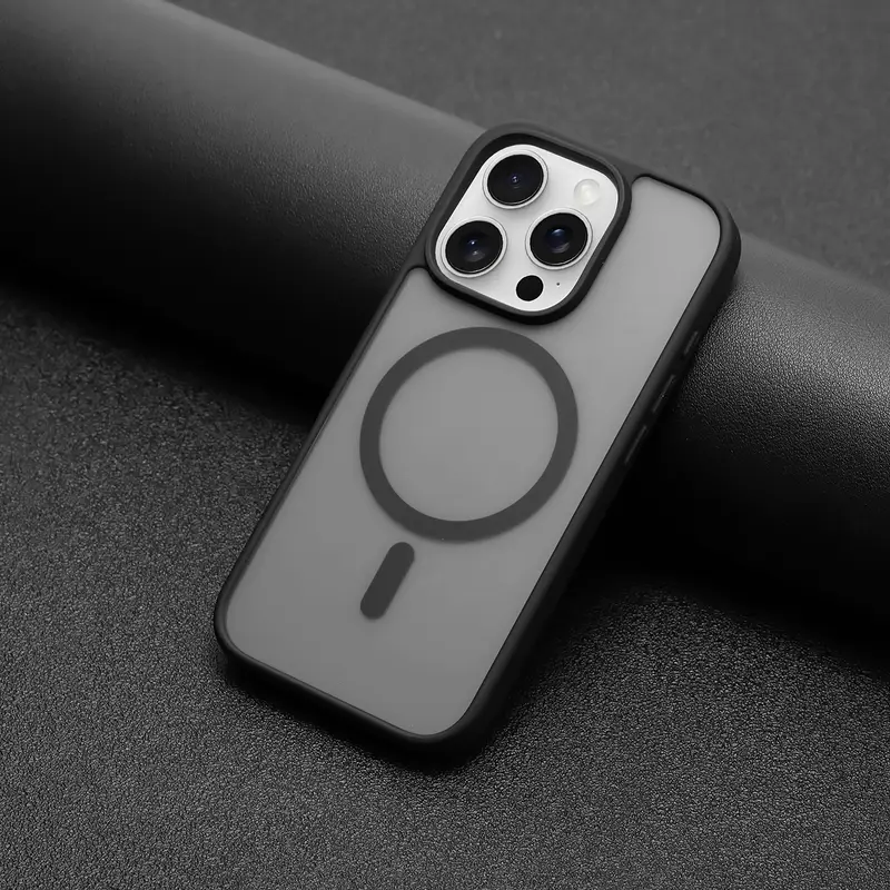 Premium Matte Black Magnetic iPhone Case for 16/15/14/13/12/11 Pro Max & Plus – Skin-Touch, Wireless Charging Compatible, Shockproof & Anti-Fall Translucent Cover
