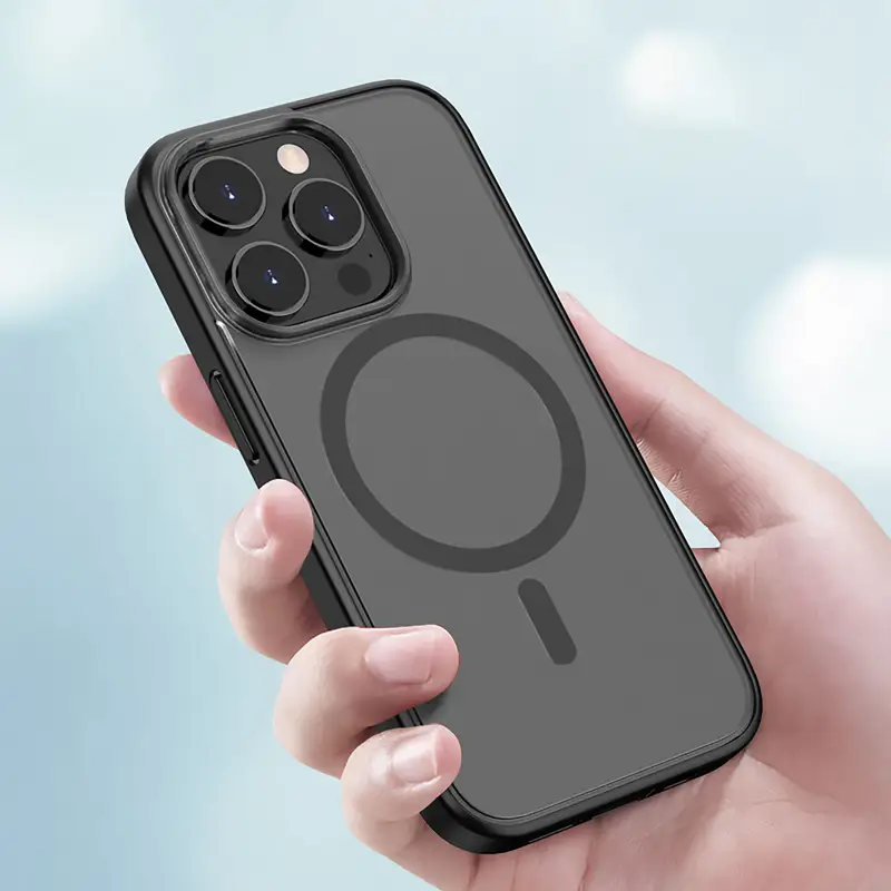 Premium Matte Black Magnetic iPhone Case for 16/15/14/13/12/11 Pro Max & Plus – Skin-Touch, Wireless Charging Compatible, Shockproof & Anti-Fall Translucent Cover