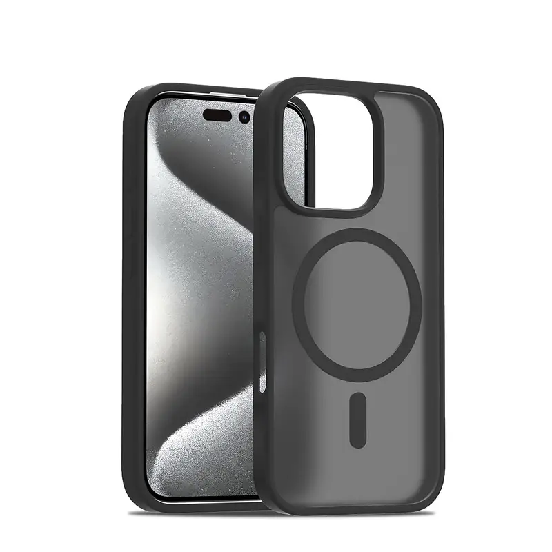 Premium Matte Black Magnetic iPhone Case for 16/15/14/13/12/11 Pro Max & Plus – Skin-Touch, Wireless Charging Compatible, Shockproof & Anti-Fall Translucent Cover