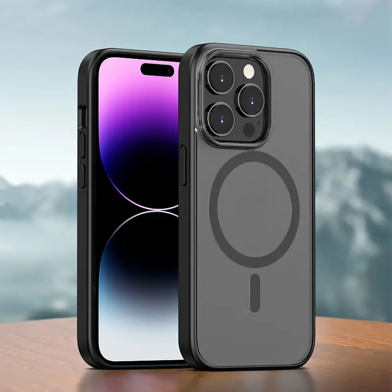 Premium Matte Black Magnetic iPhone Case for 16/15/14/13/12/11 Pro Max & Plus – Skin-Touch, Wireless Charging Compatible, Shockproof & Anti-Fall Translucent Cover