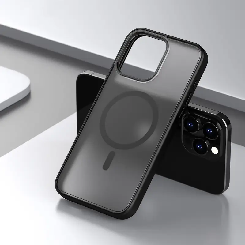 Premium Matte Black Magnetic iPhone Case for 16/15/14/13/12/11 Pro Max & Plus – Skin-Touch, Wireless Charging Compatible, Shockproof & Anti-Fall Translucent Cover
