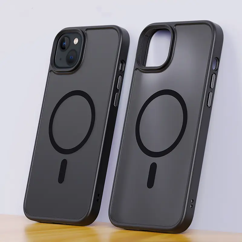 Premium Matte Black Magnetic iPhone Case for 16/15/14/13/12/11 Pro Max & Plus – Skin-Touch, Wireless Charging Compatible, Shockproof & Anti-Fall Translucent Cover